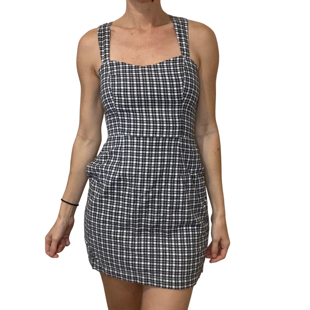 Abercrombie & Fitch Cotton Black White Plaid  Sleeveless Mini Dress Preppy Sz XS